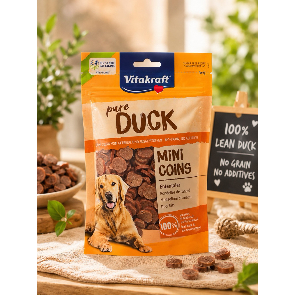 snack anjing Vitakraft Pure Duck Mini Coins Dog Treat import