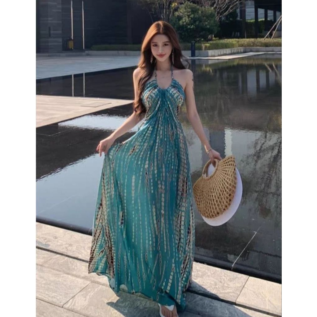 Dress Pantai Biru,Dress Elegan Cantik, Dress Import Terbaru, Baju Wanita Modis,Ala Korea