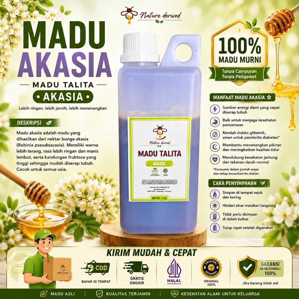 (STIKER BARU) Madu Talita Akasia 1kg Madu Murni Asli Raw Honey