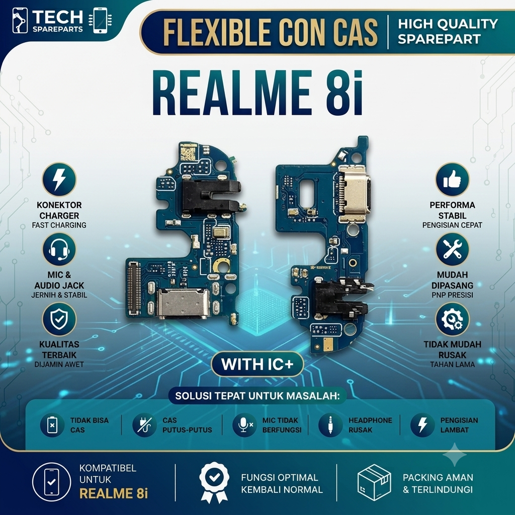 Flexible Con Cas Realme 8i Plus IC Konektor Charger Mic Jack Audio Papan Cas USB Board Type C