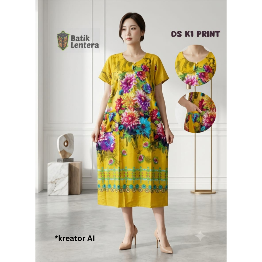 Baju Tidur Daster Batik Lentera Hitam Busui Kancing 1 Motif Bunga Sunan Terbaru Print Premium Kekini