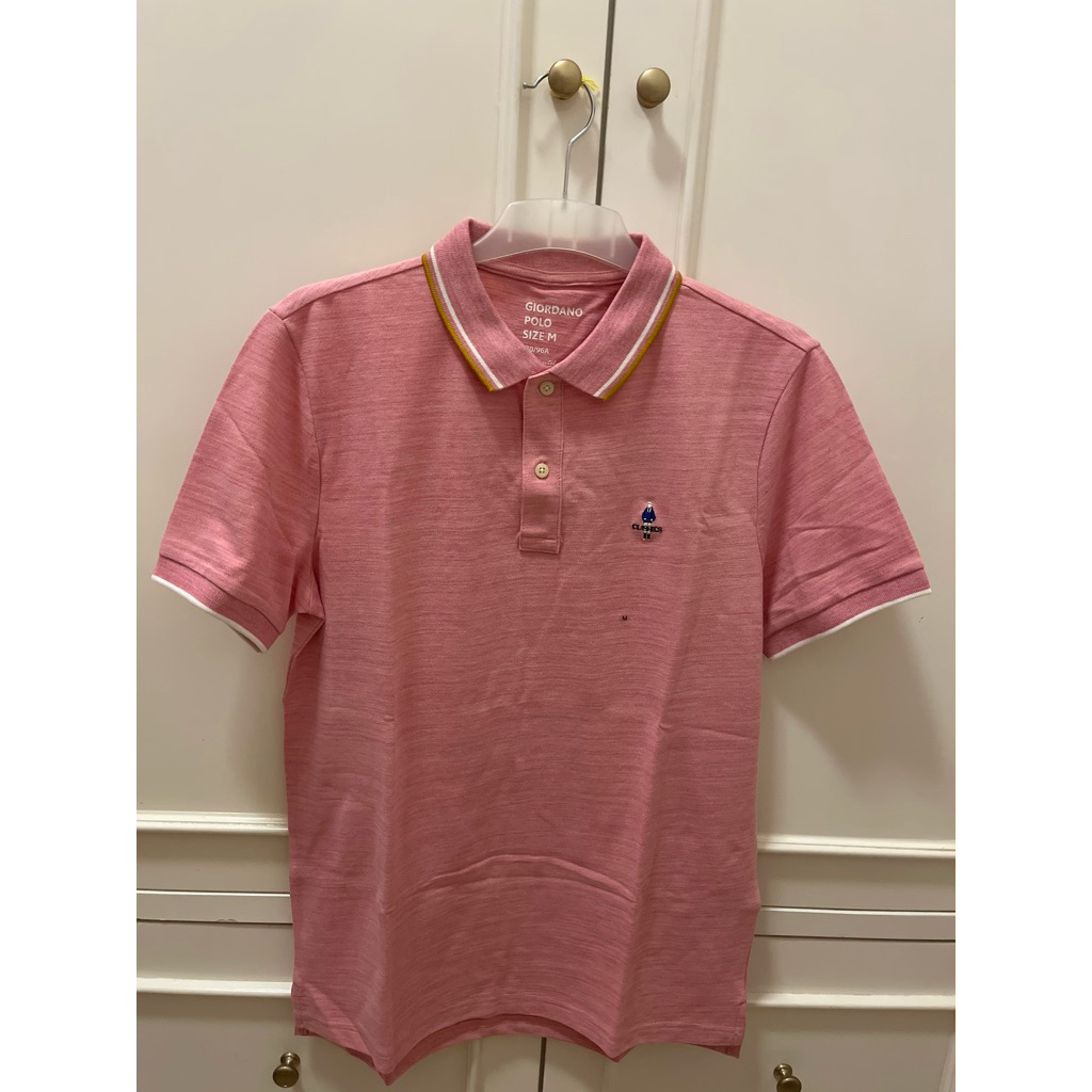 NEW Classic Top Polo Shirt GIORDANO Tapered Fit powder pink size M