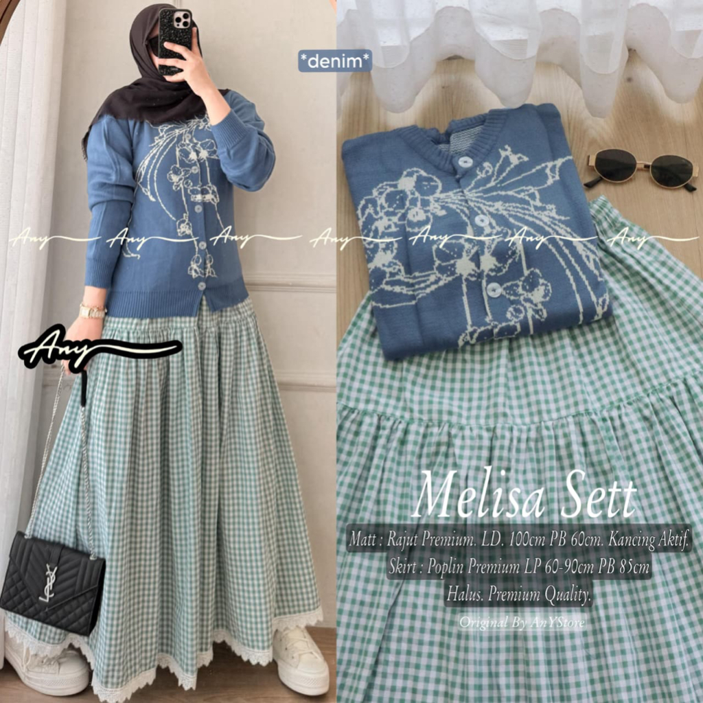MELISA • ARELISA SET ORIGINAL BY ANY ONESET WANITA ATASAN OUTER CARDIGAN LUCU TALI MATT RAJUT TEBAL 