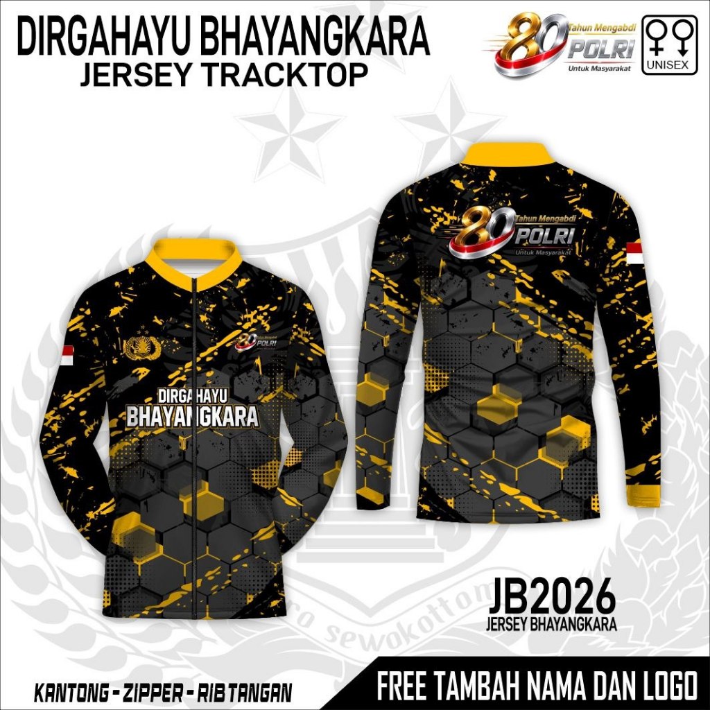 Jaket Tracktop Jersey Bhayangkara 2026 POLRI Terbaru HUT Indonesia Free Custom Nama