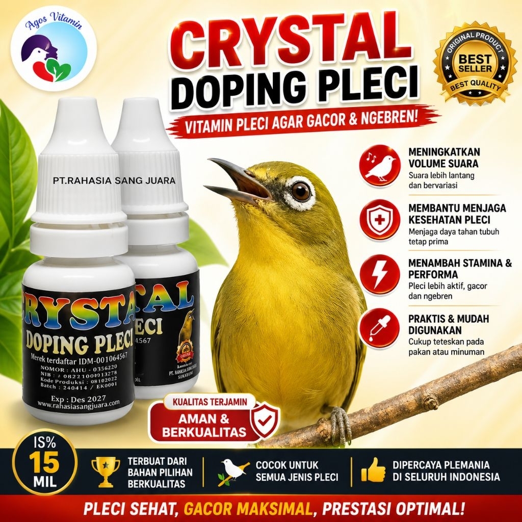 Crystal Doping Pleci Vitamin Doping Dosis Tinggi Burung Pleci Cepat Gacor Bongkar Isian 15 ml