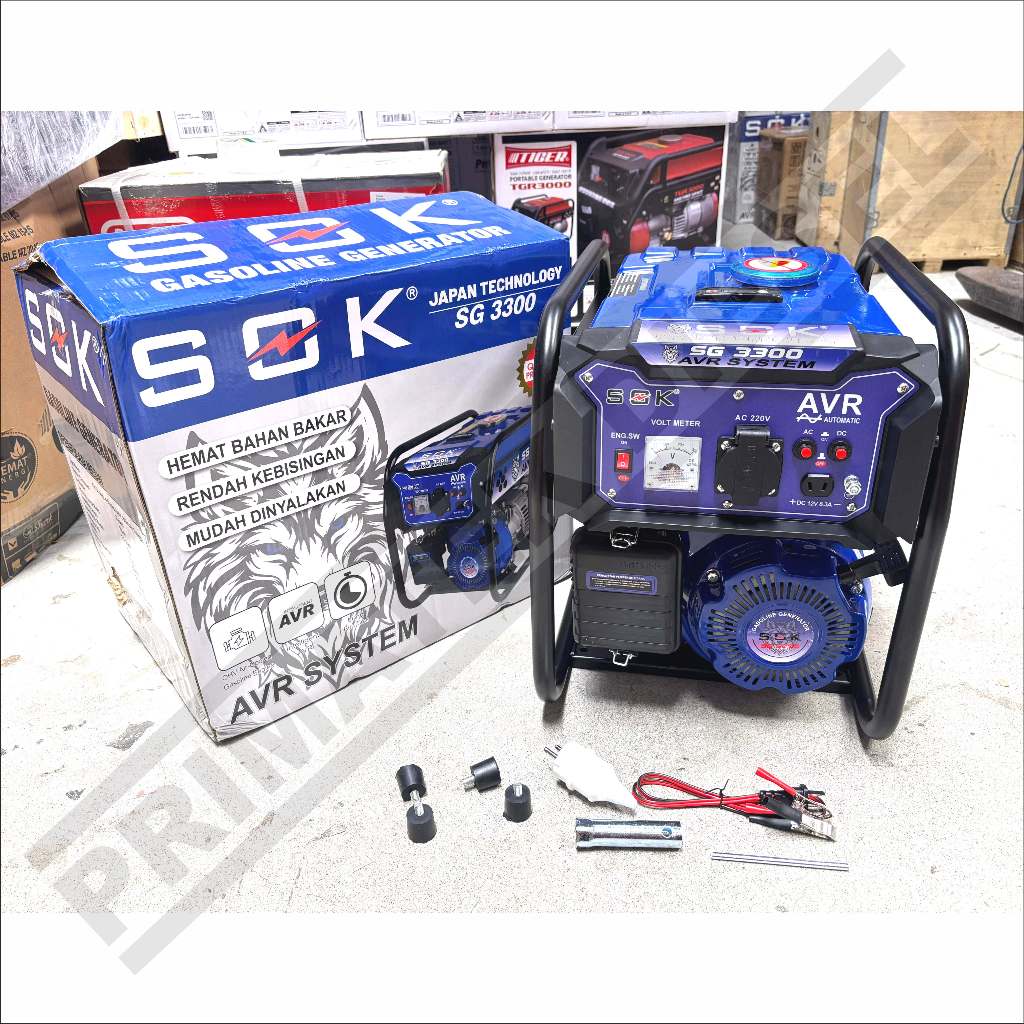 Genset Listrik 1200W SOK SG3300 AVR / Power Generator Listrik 1200 Watt Bensin 4 Tak Rumah Kantor SG