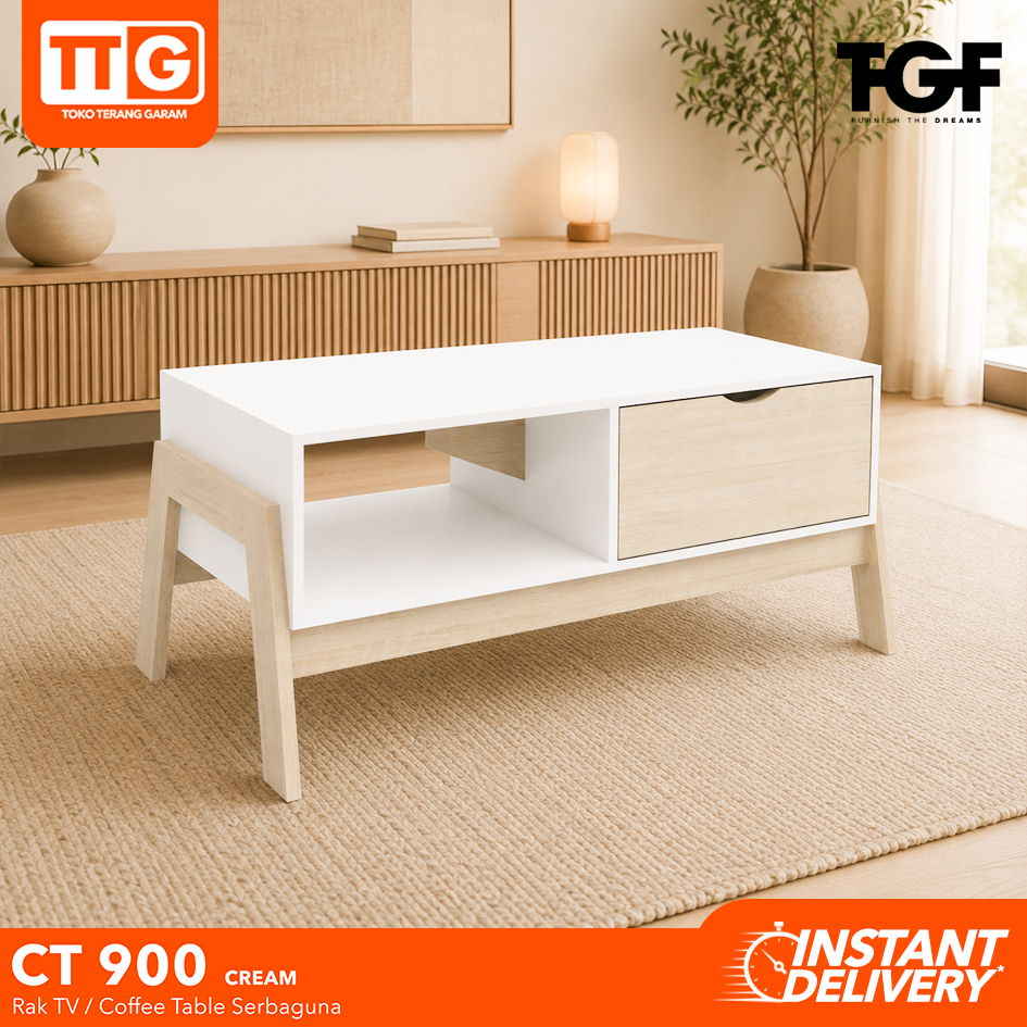 TGF Meja / Rak TV Serbaguna Minimalis Sonoma White CT - 900 90 cm