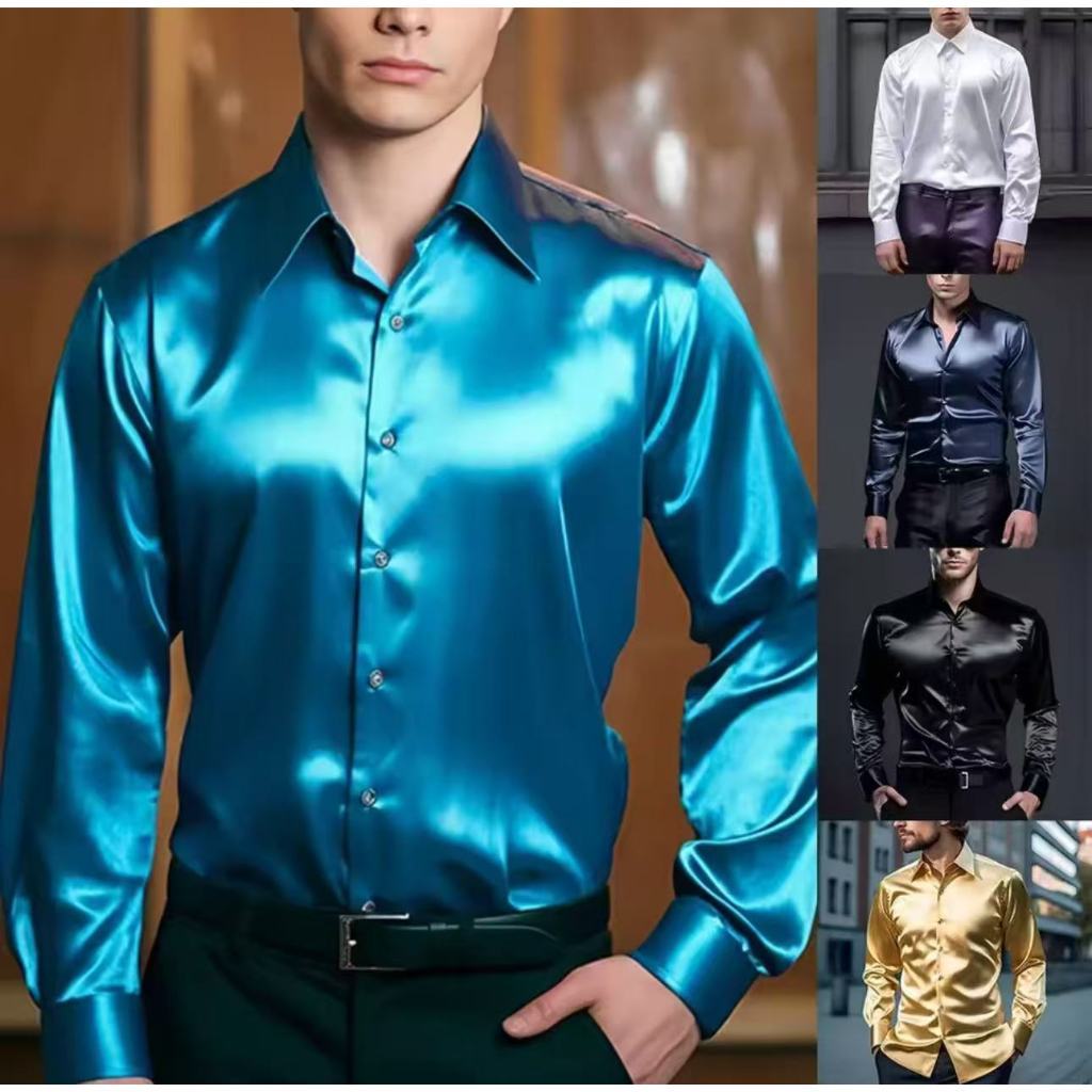 Men's satin nightclub long sleeved shirt long sleeved shirt