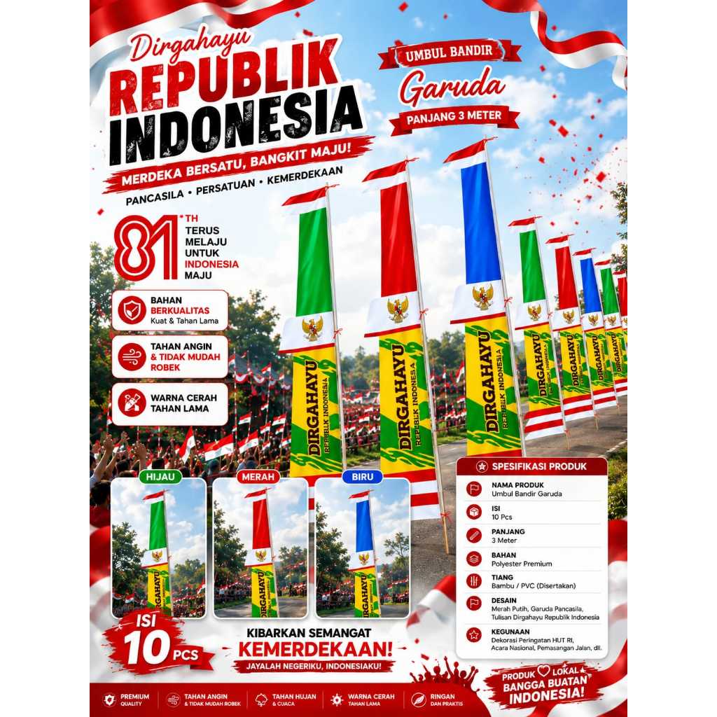 UMBUL UMBUL 3METER DIRGAHAYU UMBUL UMBUL BANDIR UMBL UMBUL DIRGAHAYU PRINTING