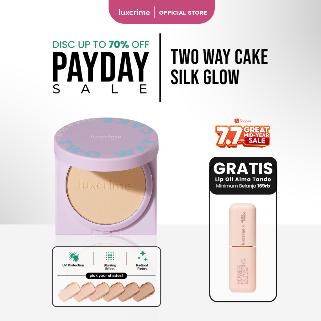 NEW Silk Glow Luxcrime Blur & Cover Two Way Cake - Bedak Foundation Padat High Coverage Untuk Kulit 