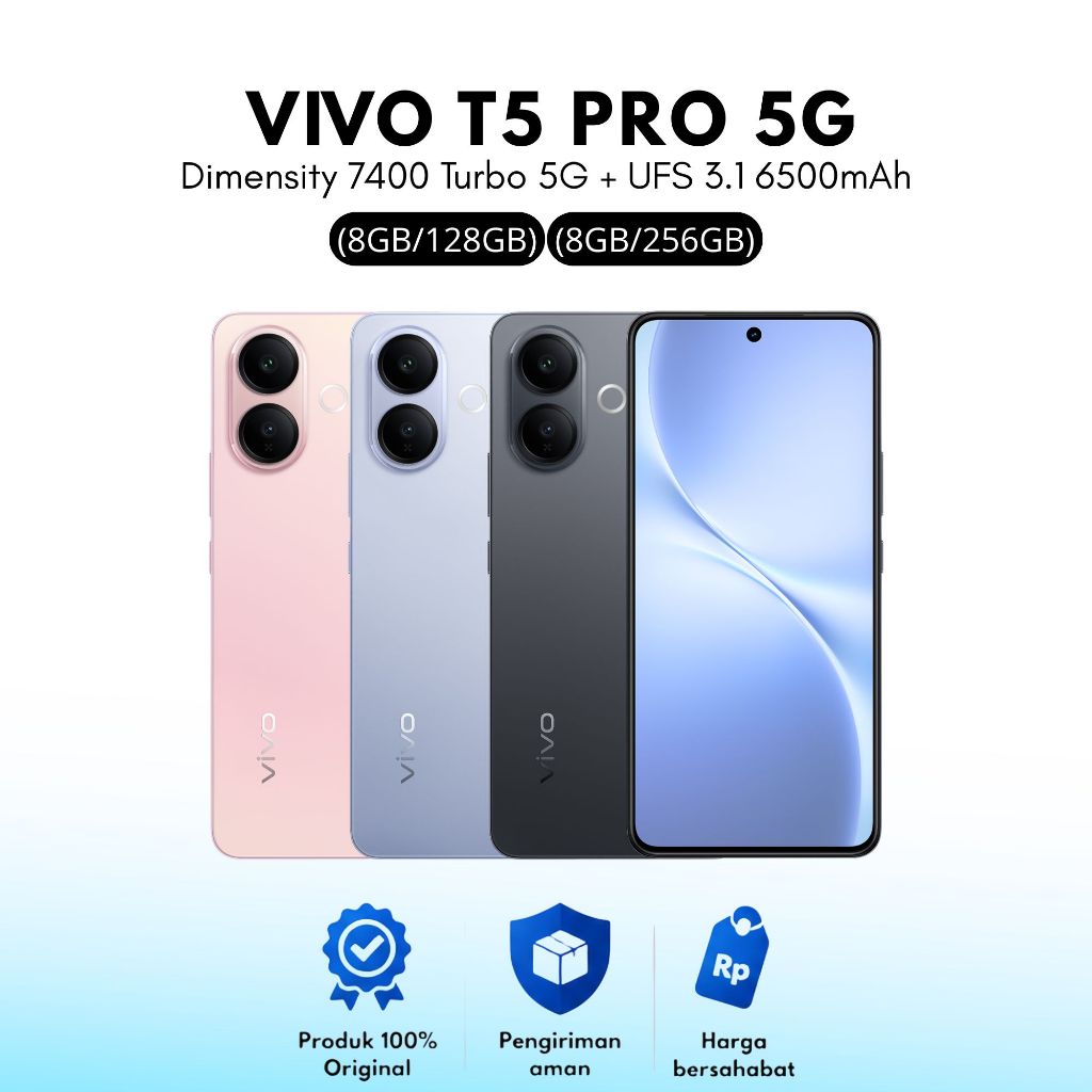 VIVO T5 PRO 5G 8GB 128GB 256GB DIMENSITY 7400 TURBO 5G + UFS 3.1 6500mAh + 90W FLASHCHARGE ORIGIN OS