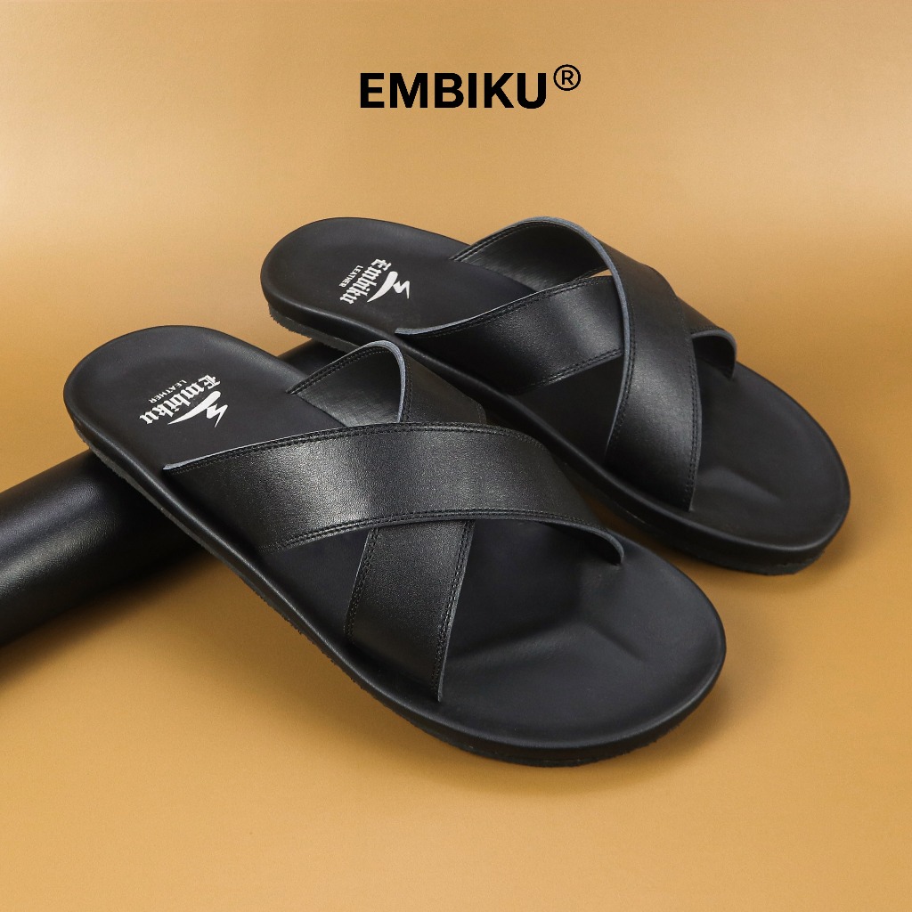 EMBIKU Sandal Kulit Pria | Sandal Kulit Sapi Asli Garut | Sandal Slide Pria | Sendal Pria | Sandal K