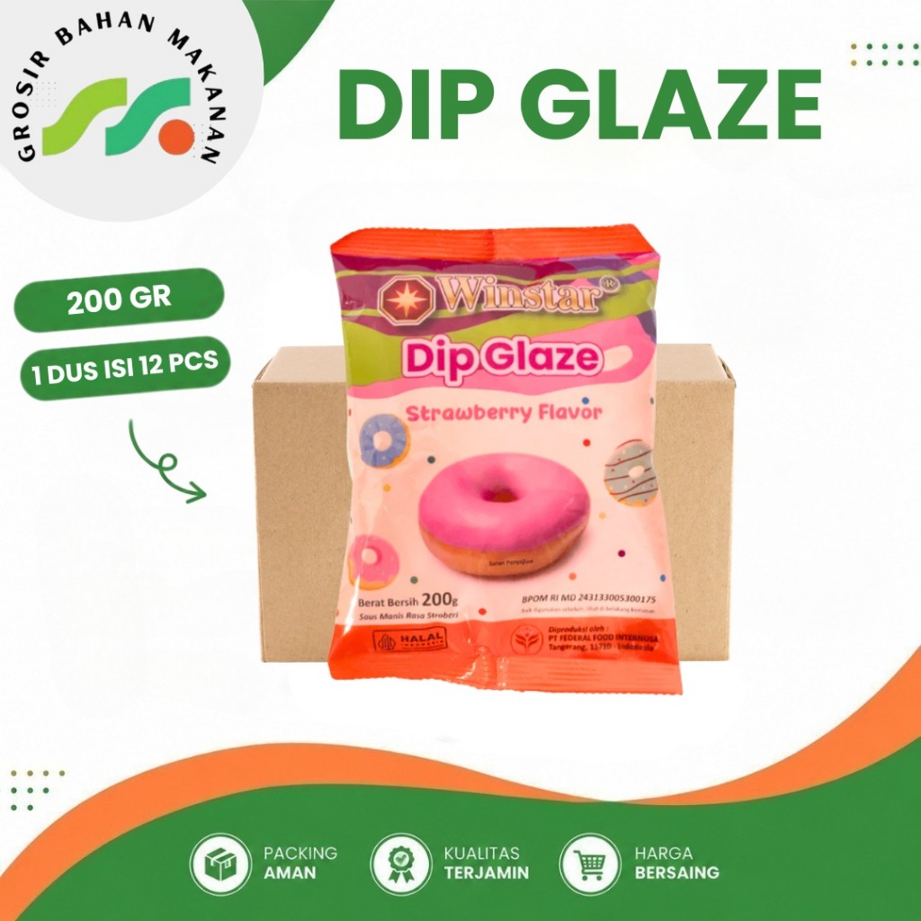 WINSTAR DIP GLAZE STRAWBERRY ECO 12 X 200GR