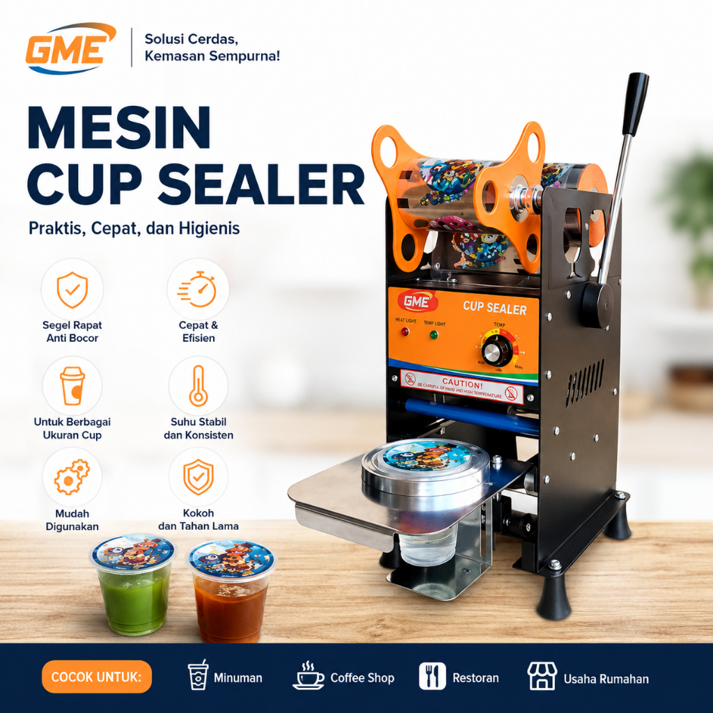 Cup Sealer Manual Gomesin qme-D1 Mesin Press Cup Plastik 12-22 Oz dan bisa pilih merek GLC