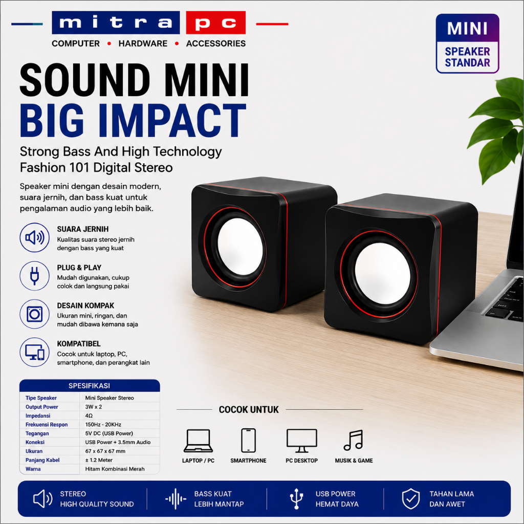 SPEAKER MINI KOMPUTER PC / LAPTOP / NOTEBOOK / SPEAKER USB MINI MULTIMEDIA