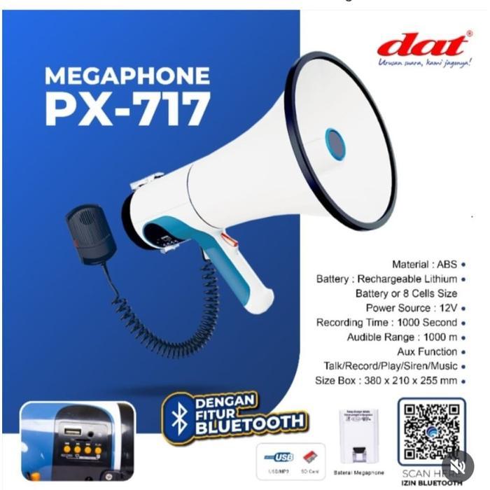 MEGAPHONE DAT PX 717 100WATT BLUETOOTH,USB,MODEL CHARER,SIRINE,REKAM PX717/PX 707/PX 787