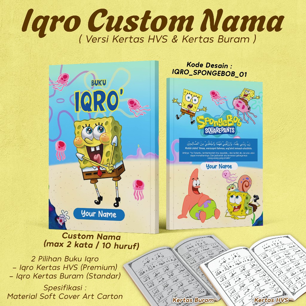 IQRO CUSTOM IQRO 1-6 LENGKAP / BUKU IQRO GAMBAR spongebob