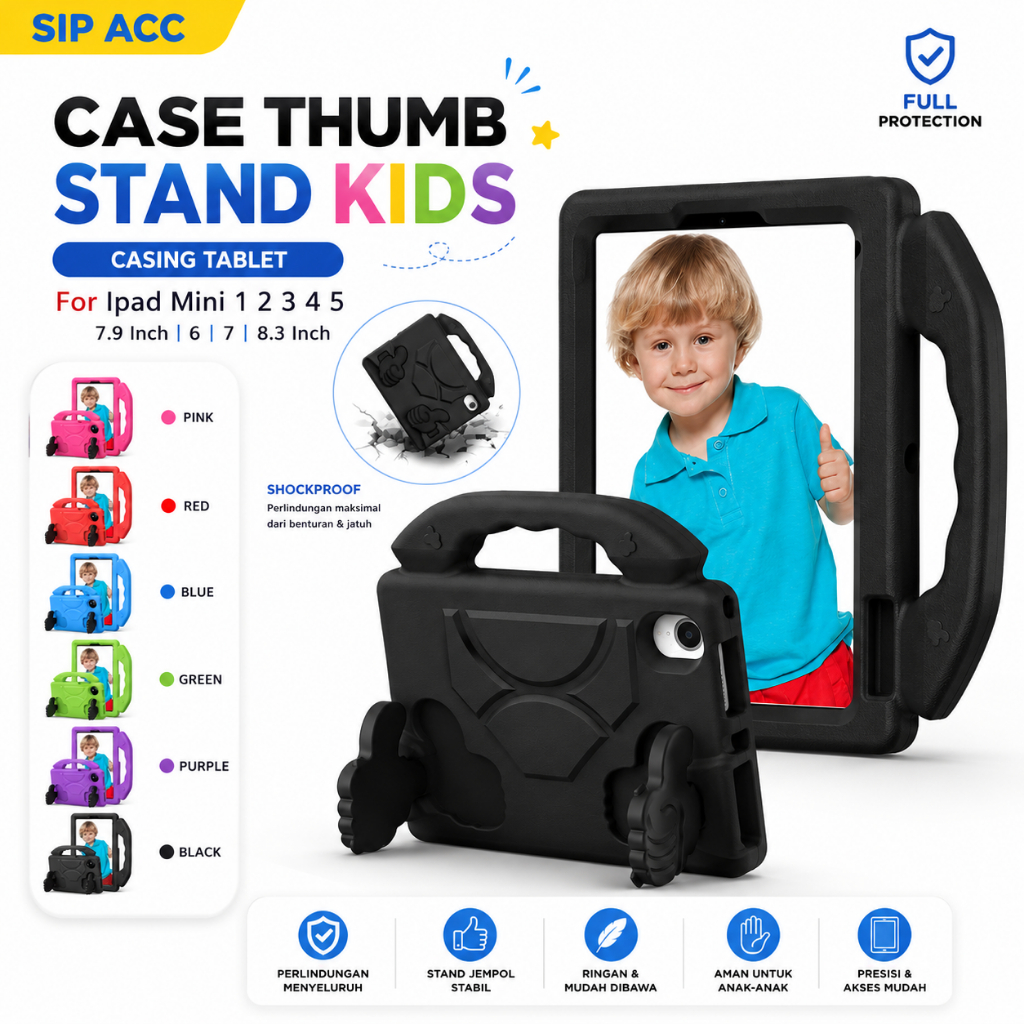 Case iPad Mini 1 2 3 4 5 iPad Mini 7 Mini 6 Silikon Case Tablet Anak Standing Jempol Kids Casing Tab