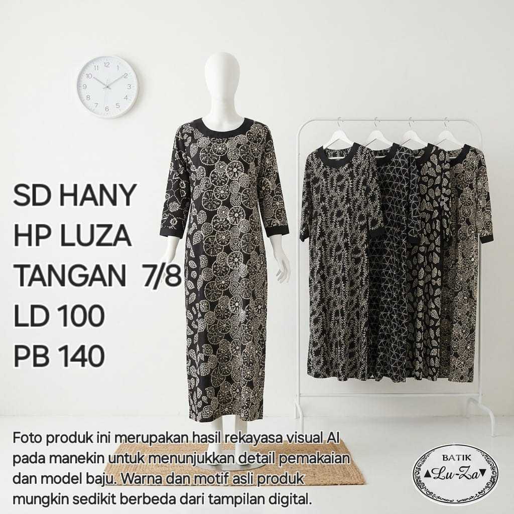 LUZA ORI asli pekalongan hany HP gamis pondok putri tangan panjang ld 100 sabuk pinggan batik bahan 