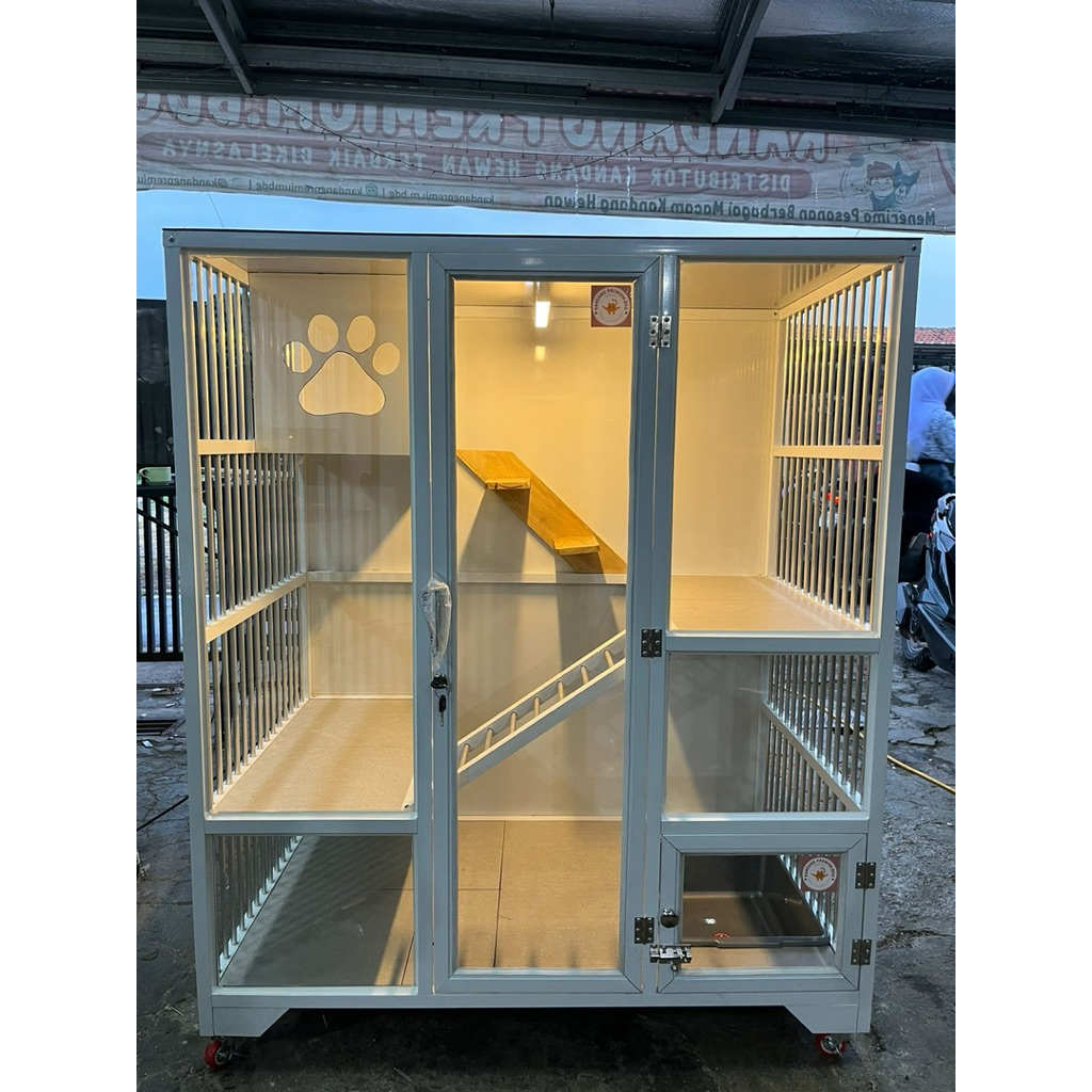 kandang hewan kucing alumunium mewah box catroom putih