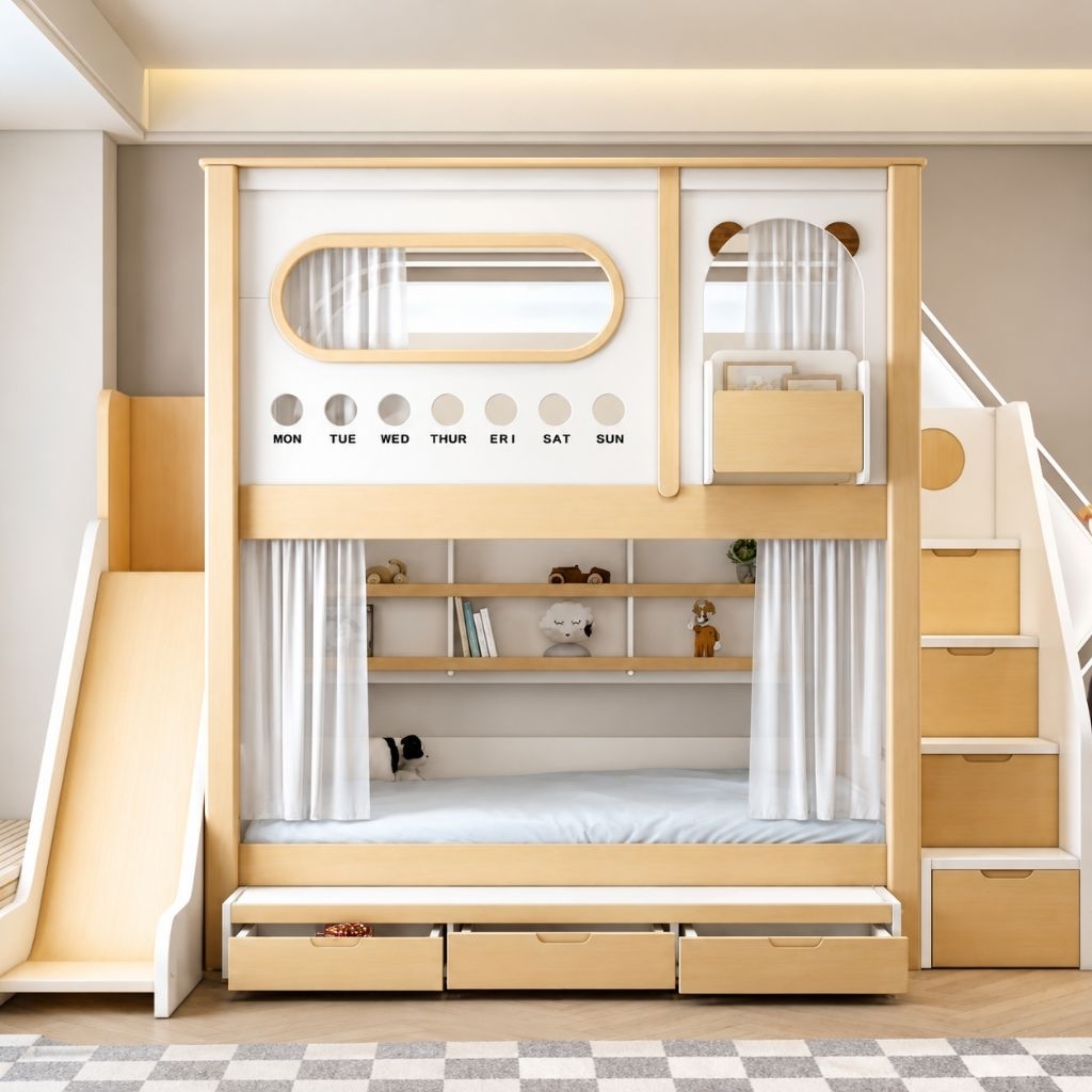 Ranjang Tingkat Anak Edukasi Kalender / Kasur Susun Play & Sleep Space Saving dengan Tangga Laci, Ra