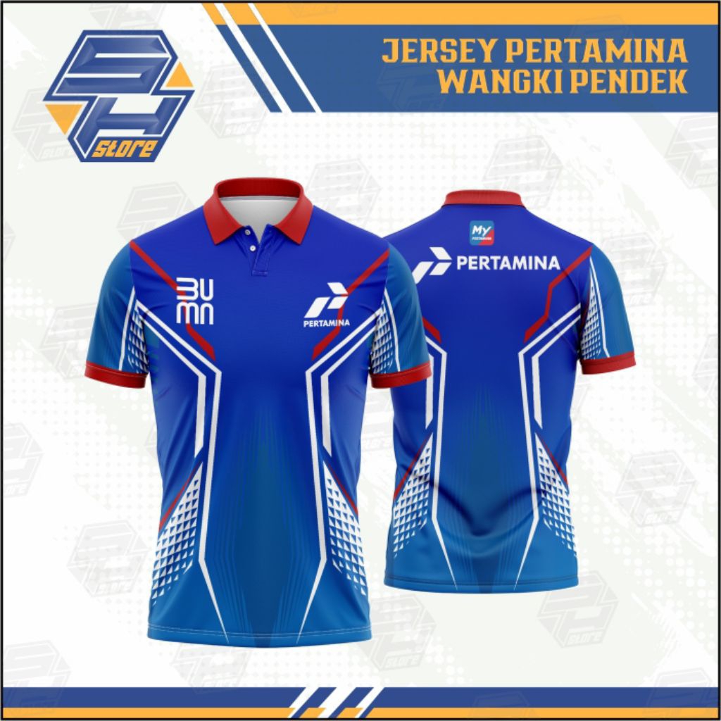 Jersey Polo Pertamina Energy Strike DRI-FIT Lengan Pendek - Biru Merah / Baju Pertamina / Kaos Jerse