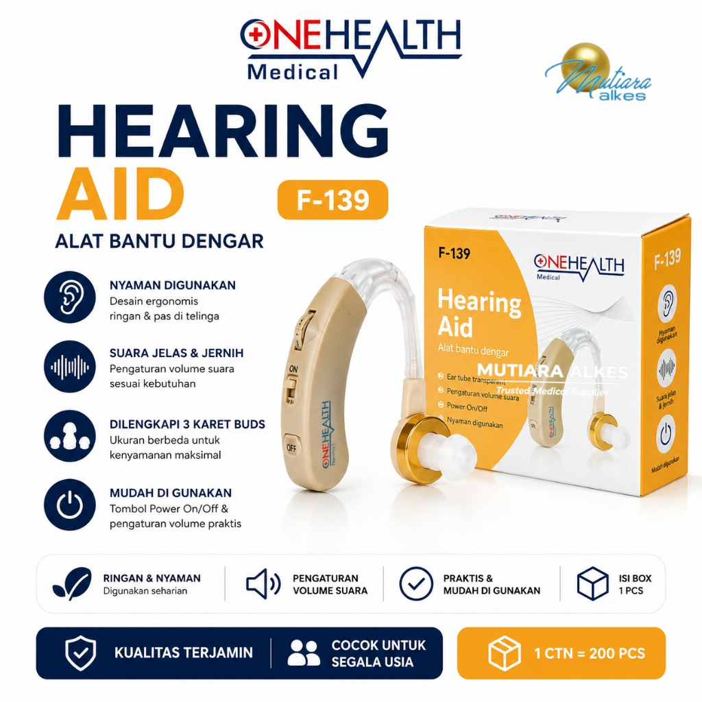 OneHealth Alat Bantu Dengar F-139 ZA-01 Cantol Telinga Hearing Aid Orang Tua Lansia Suara Jernih - M