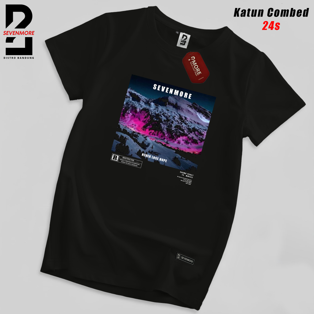 SEVENMORE Kaos Distro Pria lengan pendek hitam size M - 3XL | A84 - Mountain