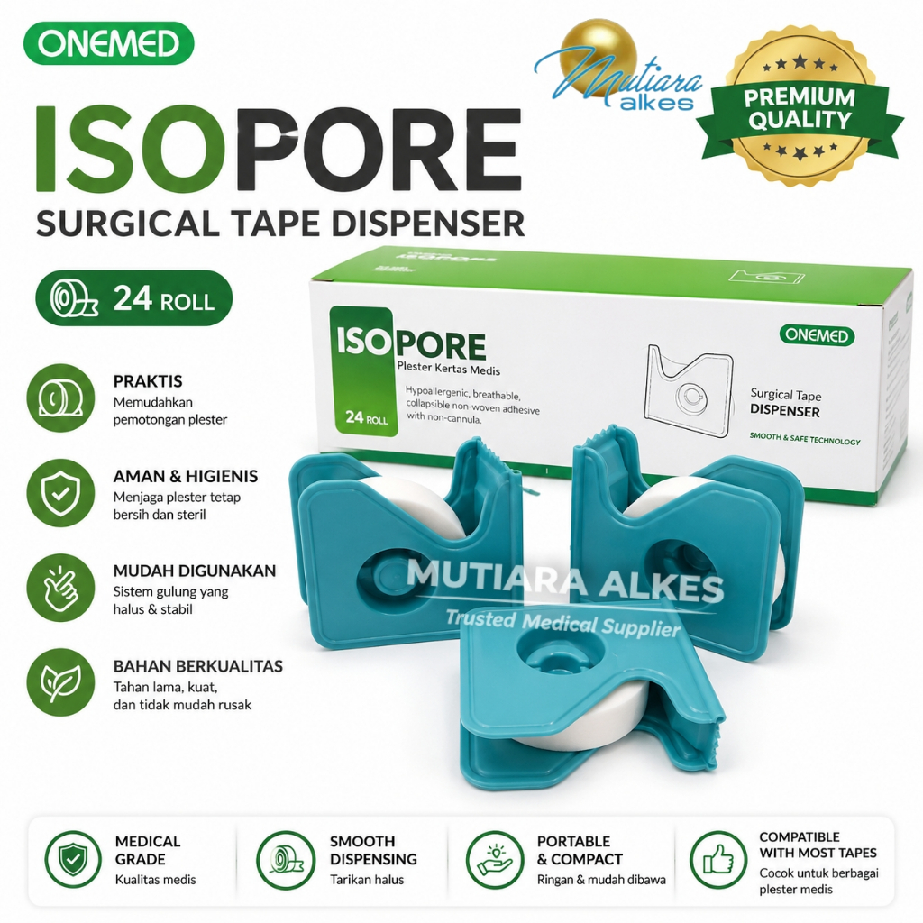 Isopore 1.25 cm x 9.2 m Onemed Plester Kertas Putih Dispenser Medis Ecer 1 Pcs - MUTIARA ALKES