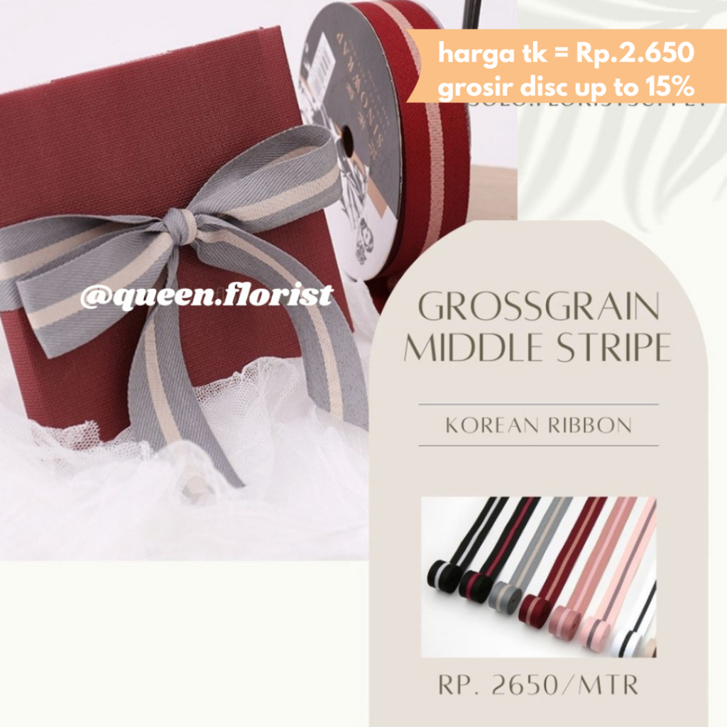 PITA GROSSGRAIN MIDDLE STRIPE LIST KOREAN RIBBON MOTIF GARIS TENGAH LEBAR 2.6CM PREMIUM PITA KADO GI