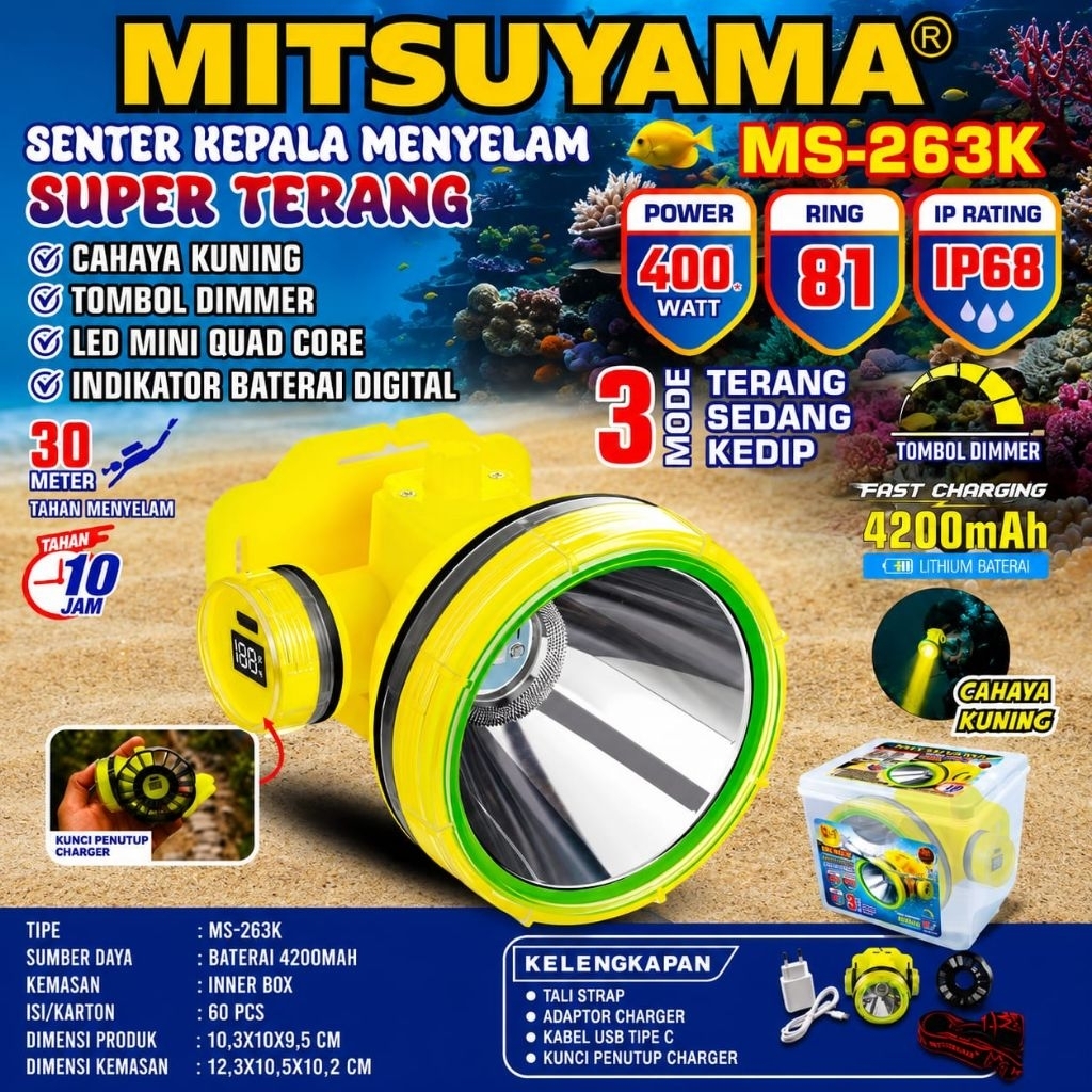 SENTER KEPALA SELAM MITSUYAMA 400 WATT MS-263P / 300 WATT MS-262P TAHAN HINGGA 10 JAM