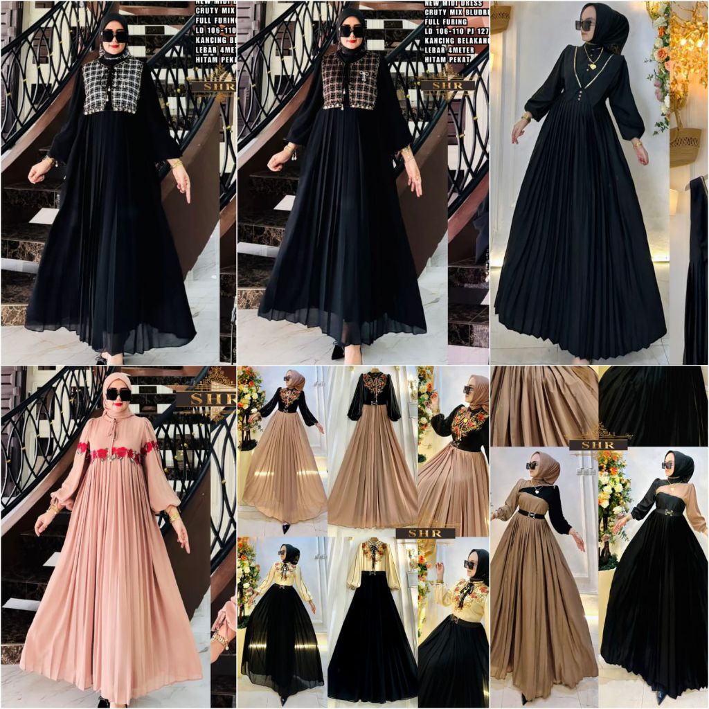 COD  NEW SHR ORI 100% DRESS MAXI GAMIS MIDI konon wollfis two tone ceruty full furing bunga mix blud
