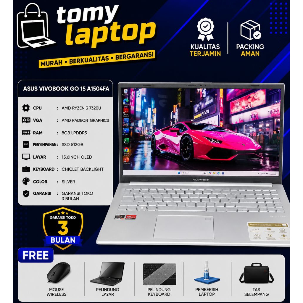 LAPTOP SECOND JAMINAN GARANSI TOKO ASUS VIVOBOOK GO 15 A1504FA AMD RYZEN 3 7320U AMD RADEON GRAPHICS