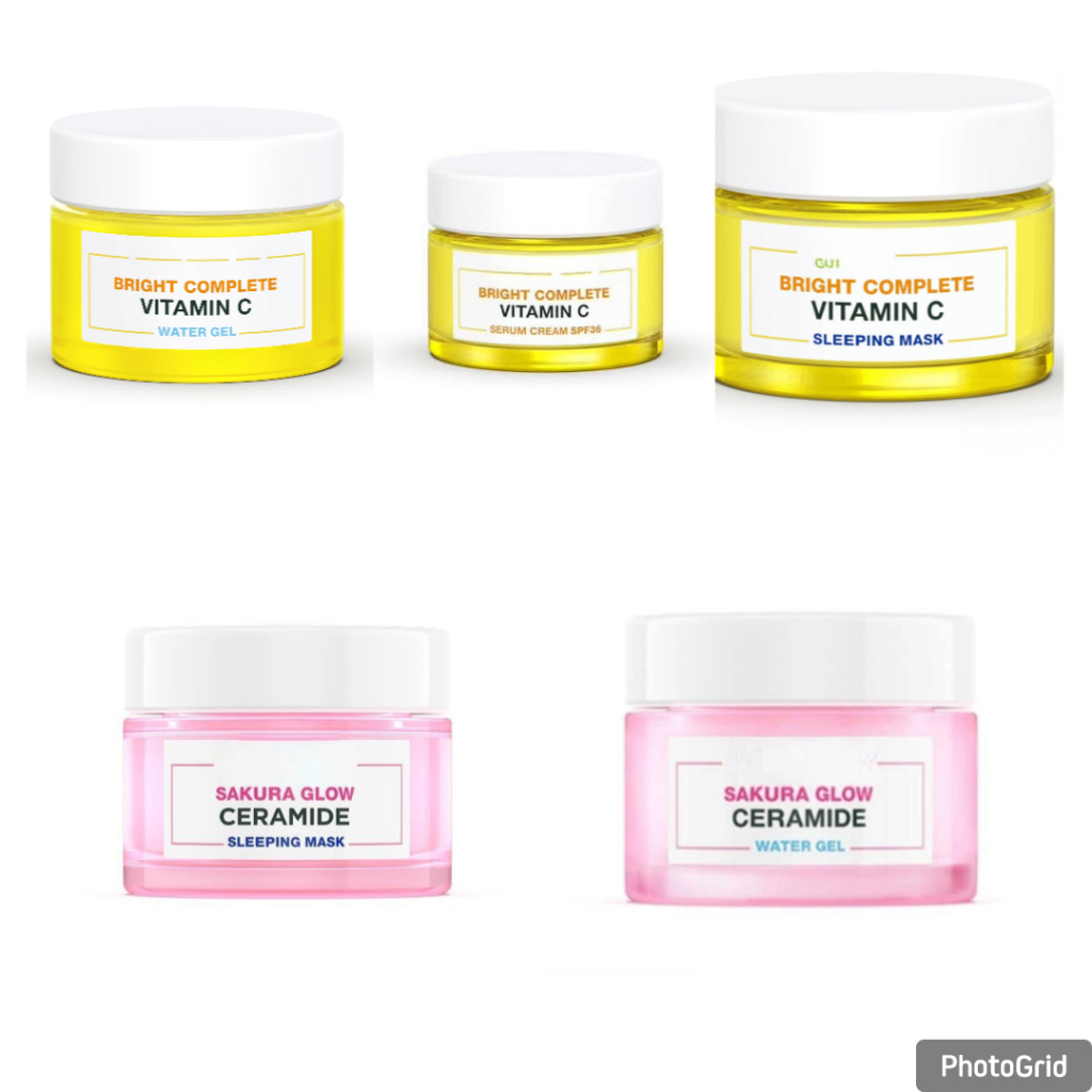 Bright G4rn13R Complete Vitamin C Sleeping Mask - WATER GEL - Serum Day Cream SPF36 - Sakura Glow Ce