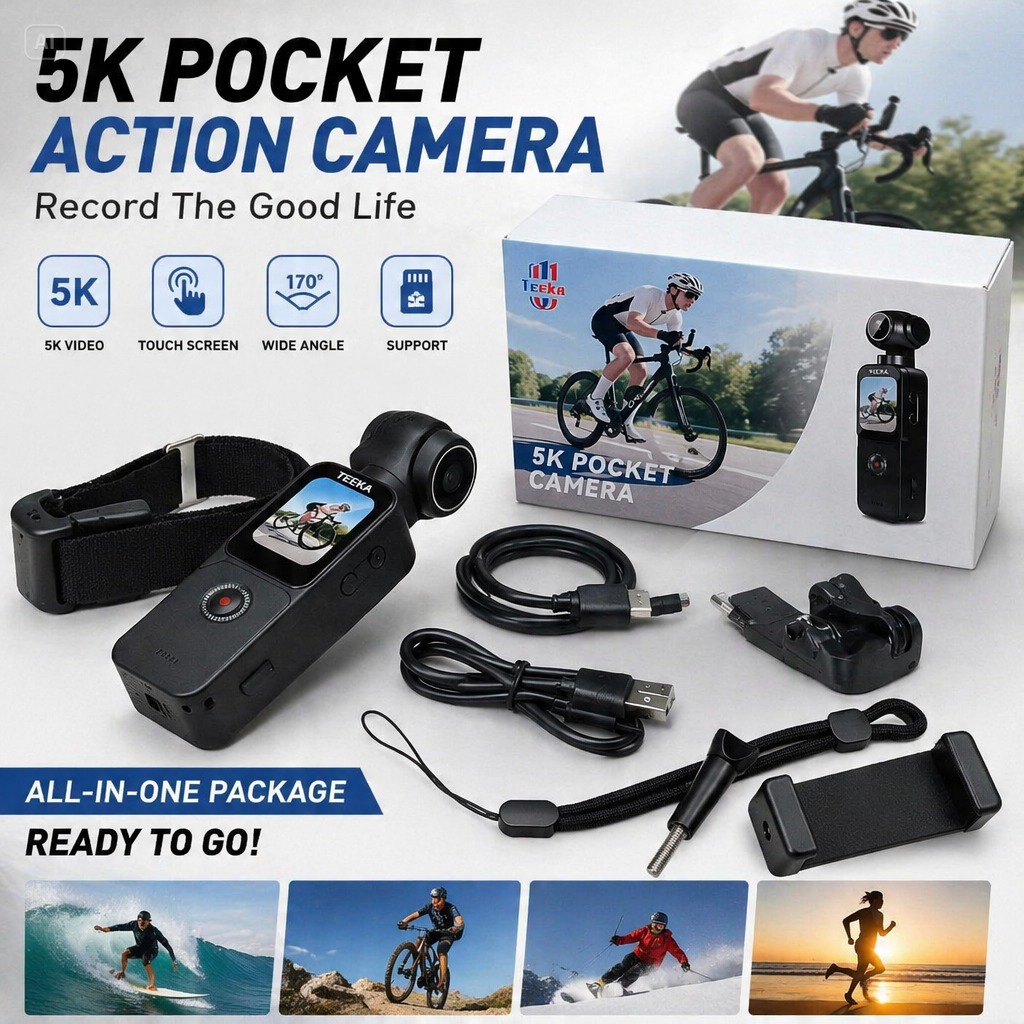 TEEKA Action 2 Pocket Camera 5K + 64GB | Gimbal Stabilizer | Bekas Mulus Fullset