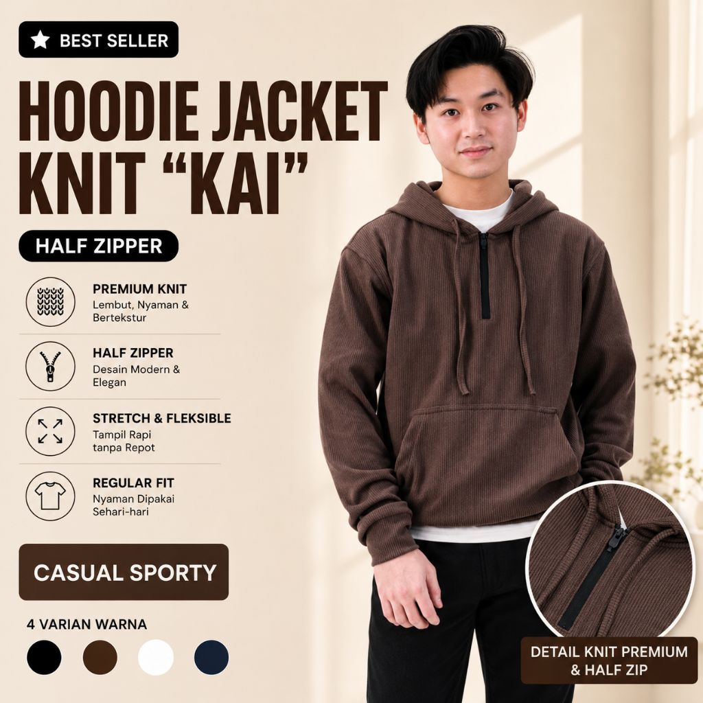 SVN CLUB - Hoodie Jacket Halfzip Knit KAI Sanvanina | Jaket Hoodie Pria Rajut | Outer Pria Sweater