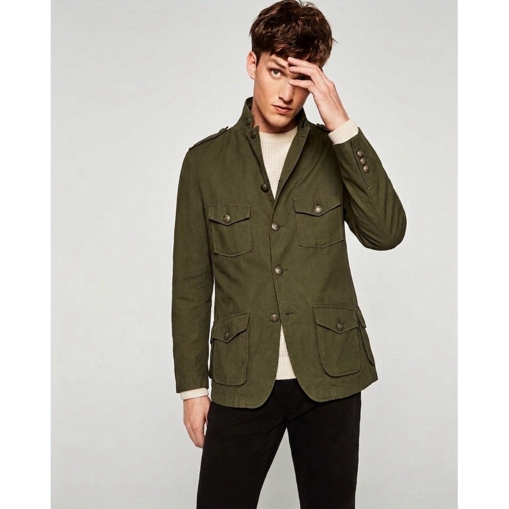 Brand New - Zara Man - Military / Utility / Field Jacket / Blazer - Olive Green - Size S