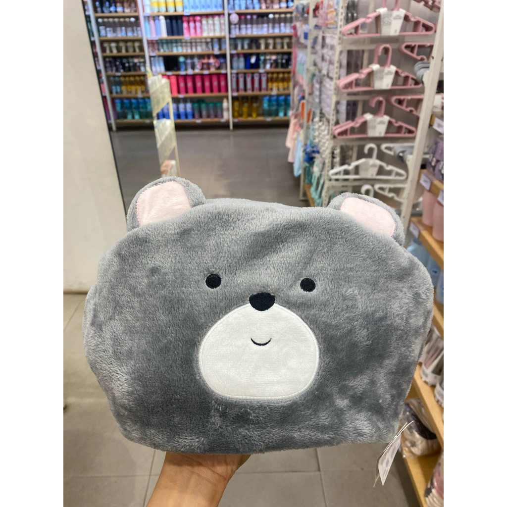 Miniso Bantal Selimut (BalMut) - Cute Bear Hooded Blanket Gray, Brown