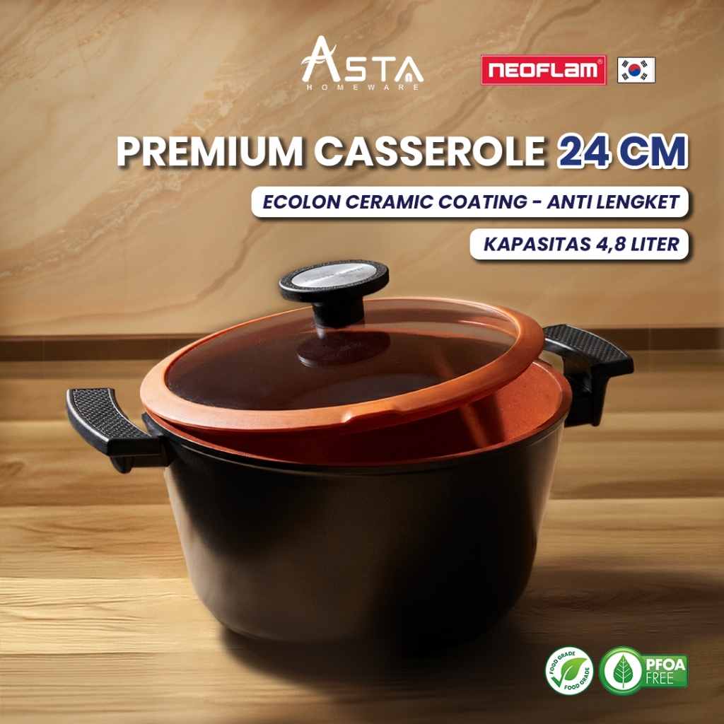 Panci Sup Premium - Casserole Anti Lengket - Ceramic Coating - Neoflam Korea 24 cm