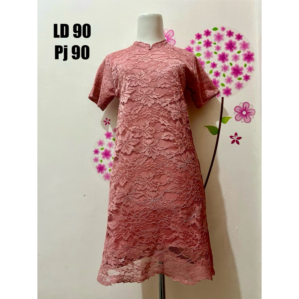 Dress Brokat Lace Dusty Pink Cheongsam - florenstuff