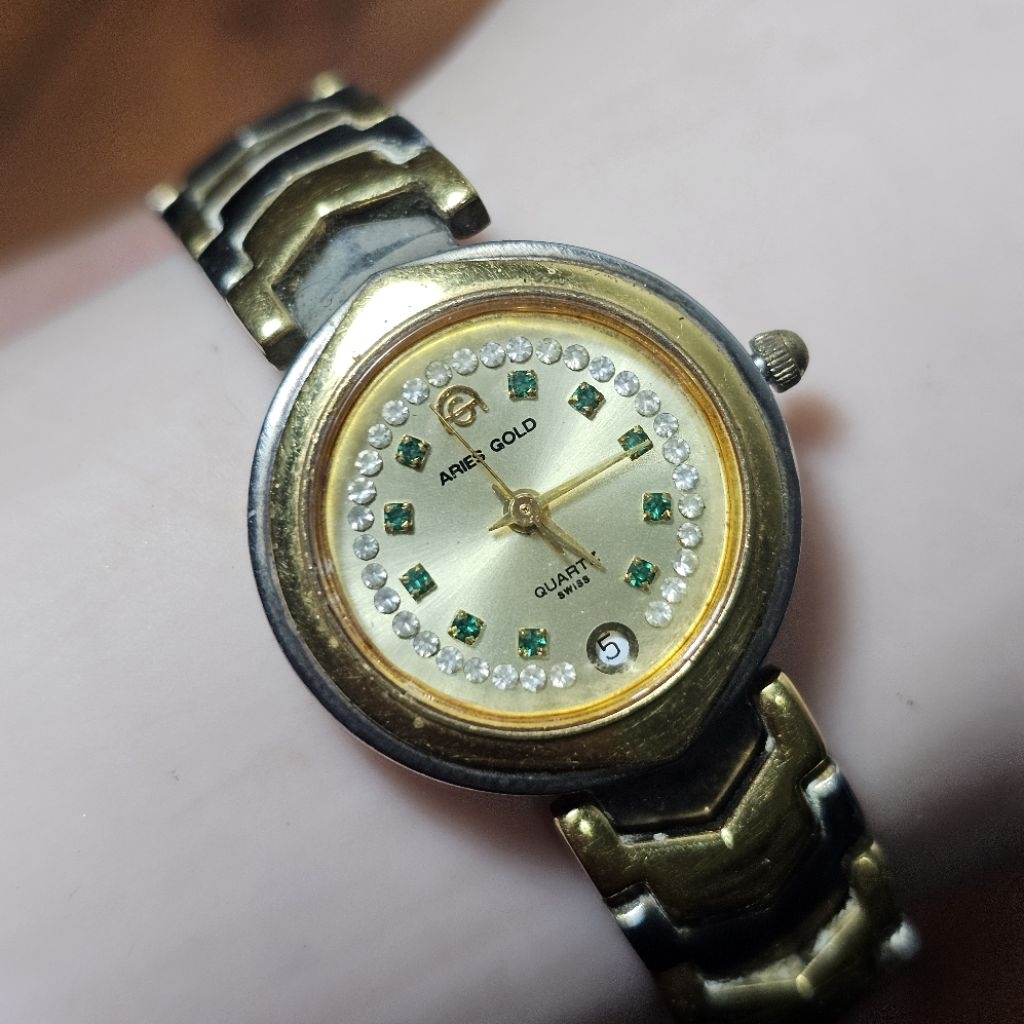 Jam Aries Gold Swiss Shappire  9248 Rantai Gold Ladies Bekas