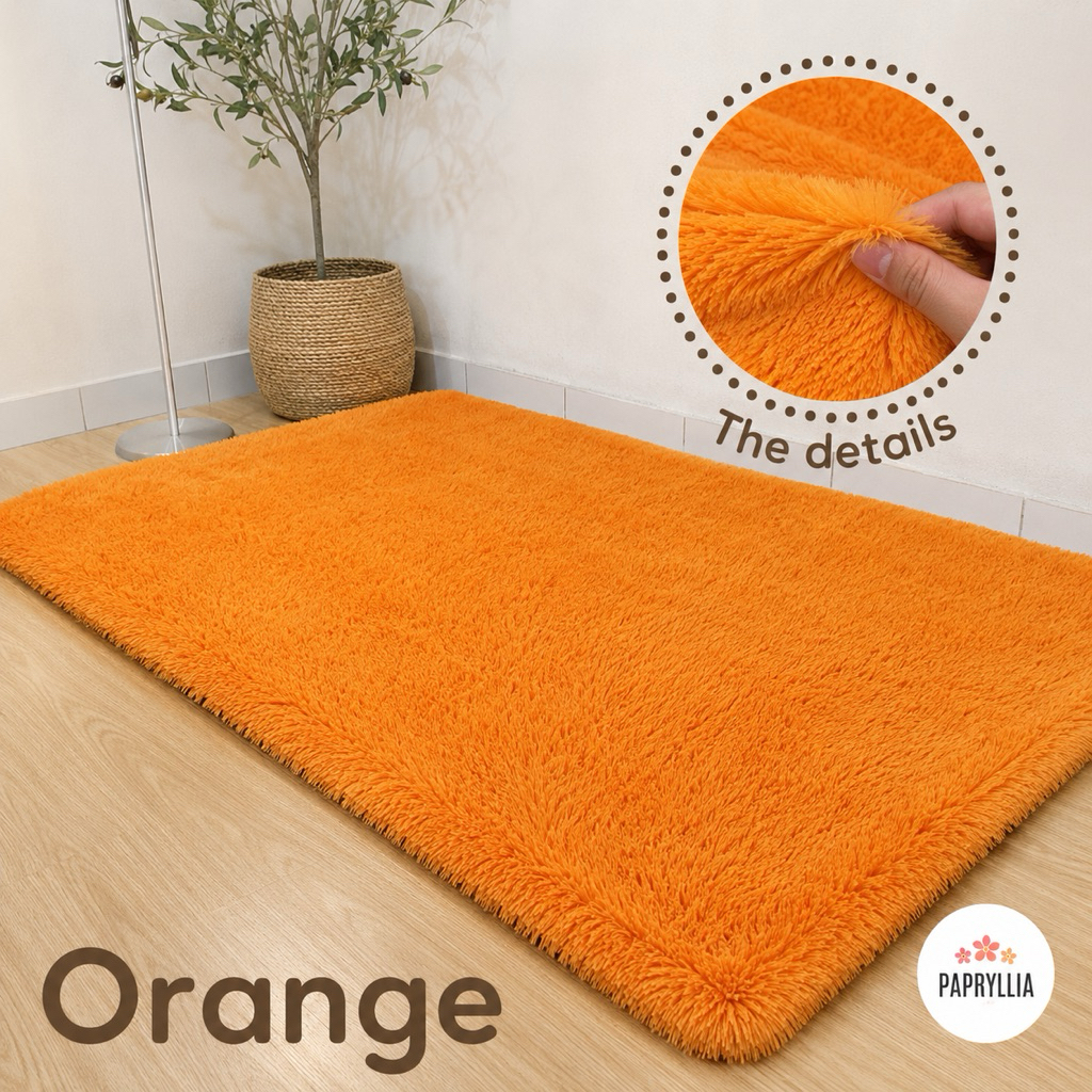 Krucils Store - Karpet Bulu Rasfur Karpet Lantai Kasur Bulu 100x150cm + Busa Tebal ( Orange )