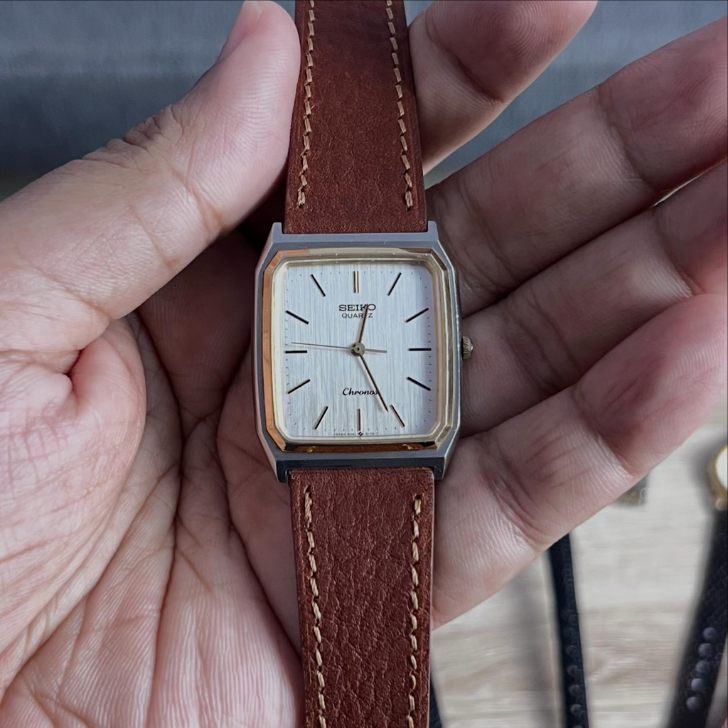Seiko Tank Chronos Twotone Bezel Linen Sunburst Dial