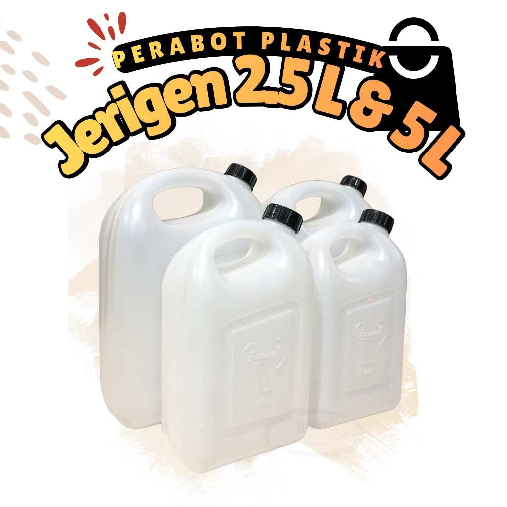 Jerigen Plastik 2,5 Liter dan 5 Liter Putih Transparan Tutup Hitam - Tebal Serbaguna
