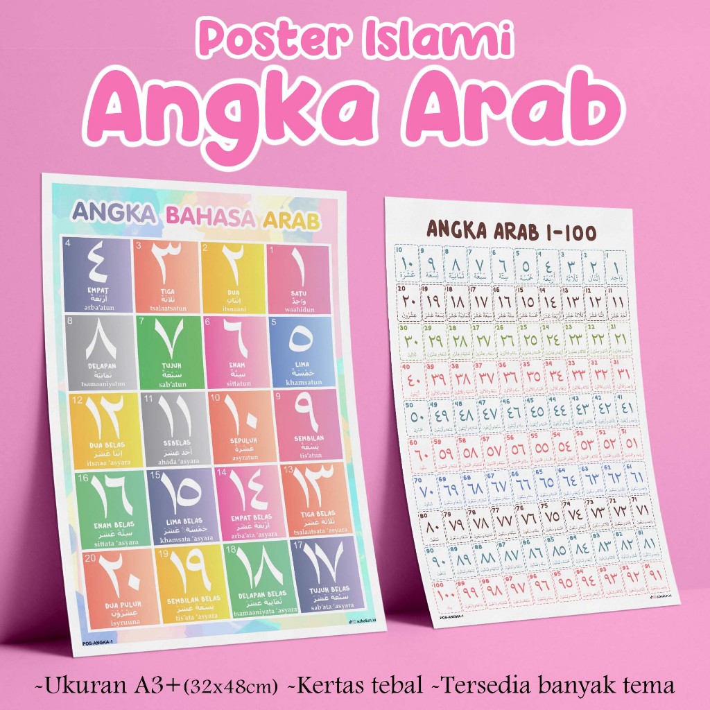 Poster edukasi islami mengenal angka dalam bahasa arab