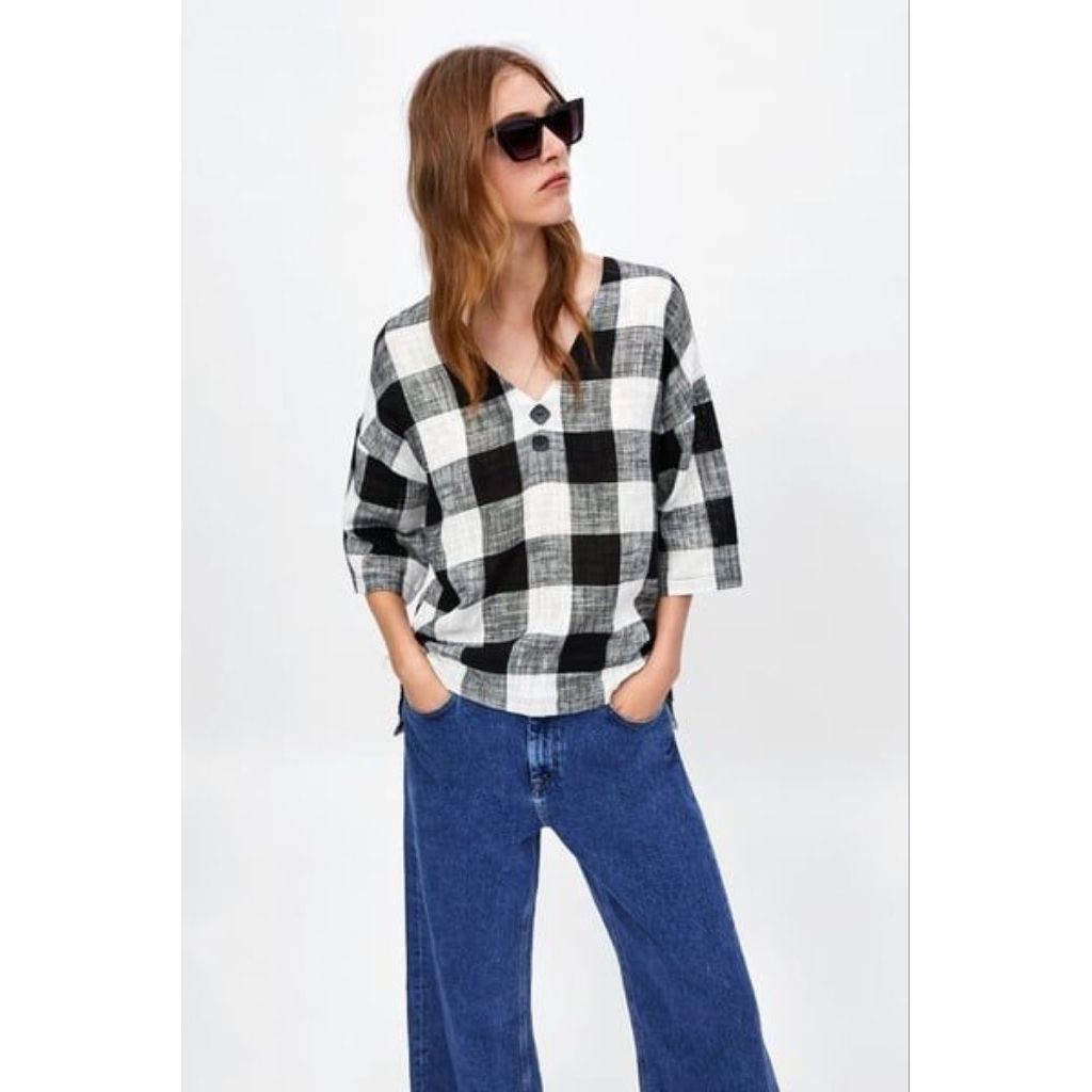 ZARA plaid linen blend