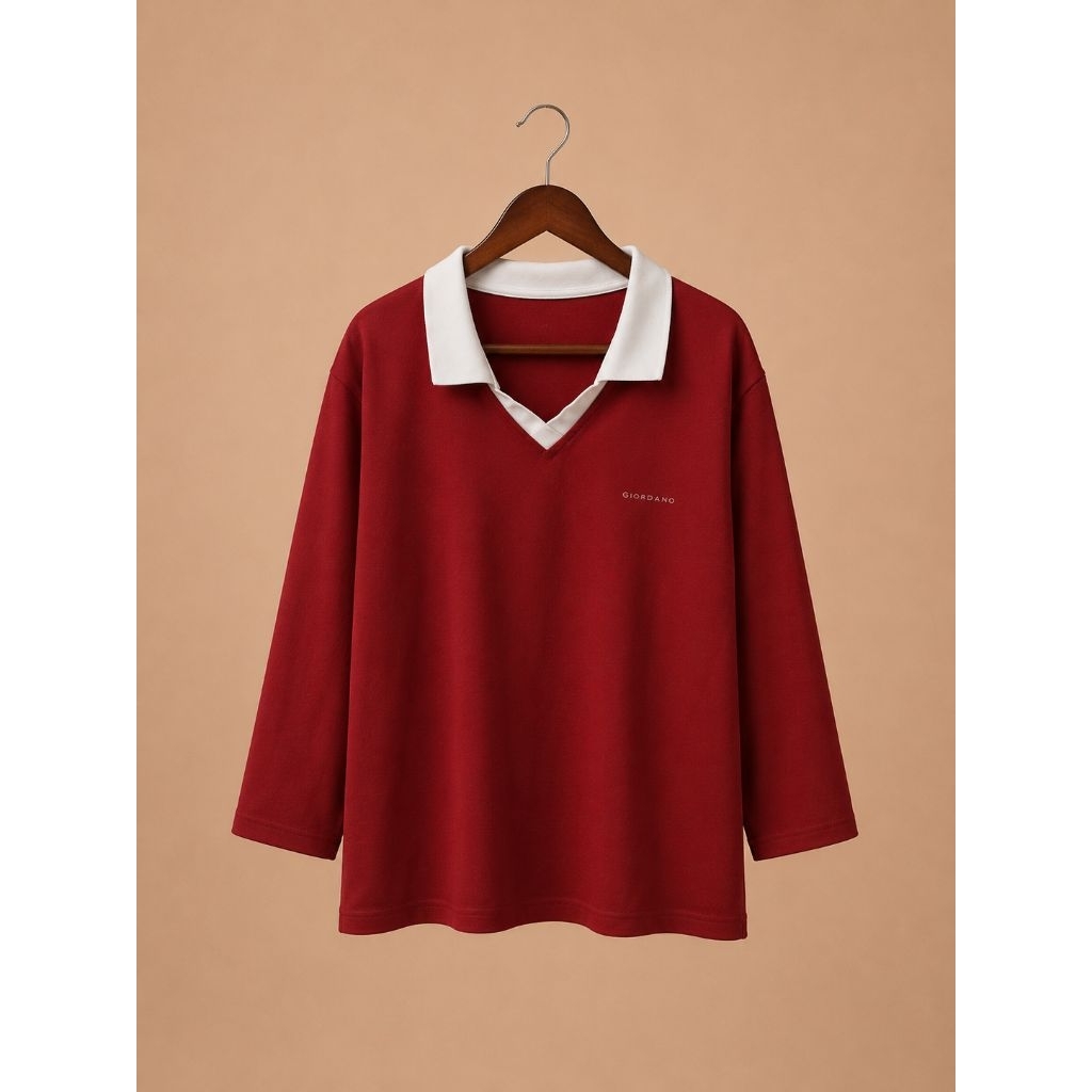 Preloved - Giordano Original Polo Knit Merah 100% Cotton Wanita