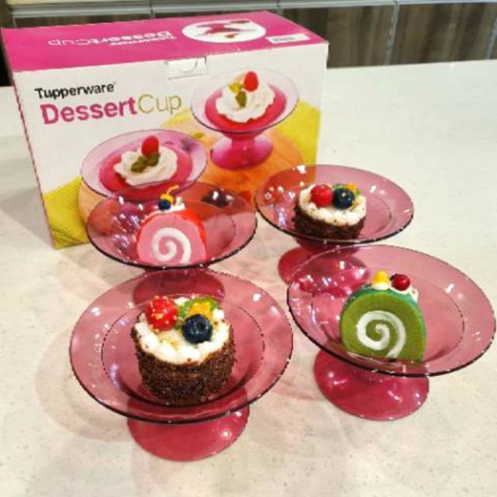 gelas dessert cup crystal Pink magenta ±175ml(1 Pc) Tupperware