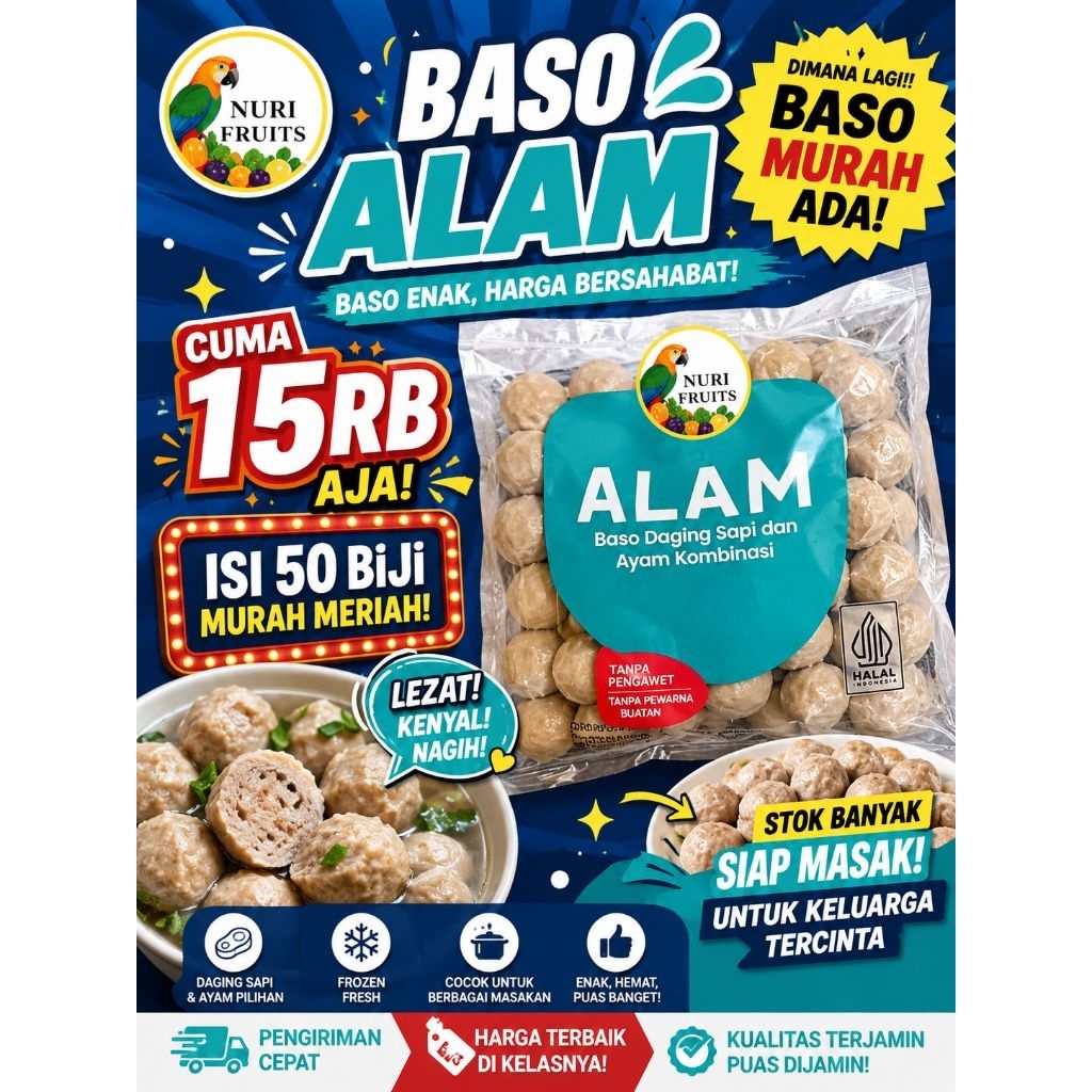 BASO ALAM SUPER 50 PCS MURAH|BAKSO MURAH BANDUNG|BASO ALAM BIRU MURAH ISI 50 PCS|NURI FRUITS