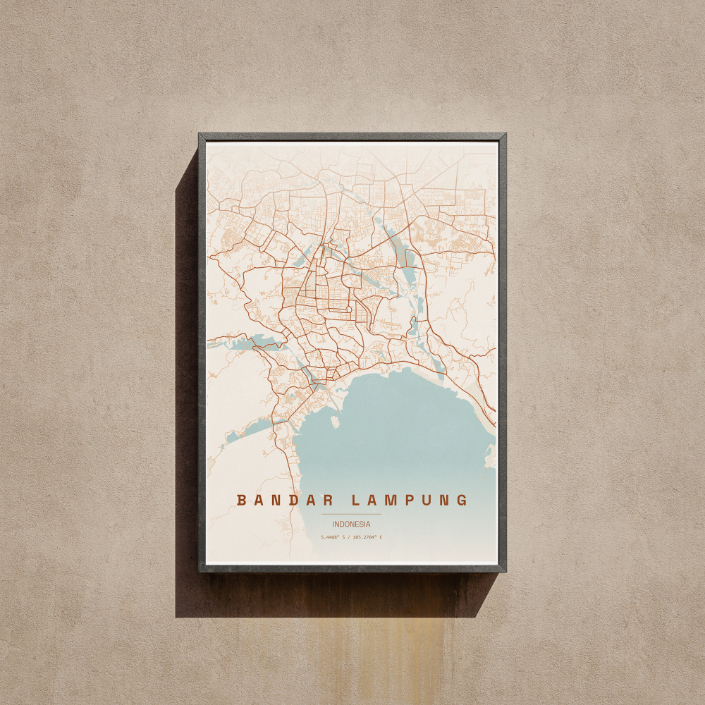 Bandar Lampung City Map Wall Art Poster Peta Kota Bandar Lampung Hiasan Dinding Aesthetic Ukuran A3